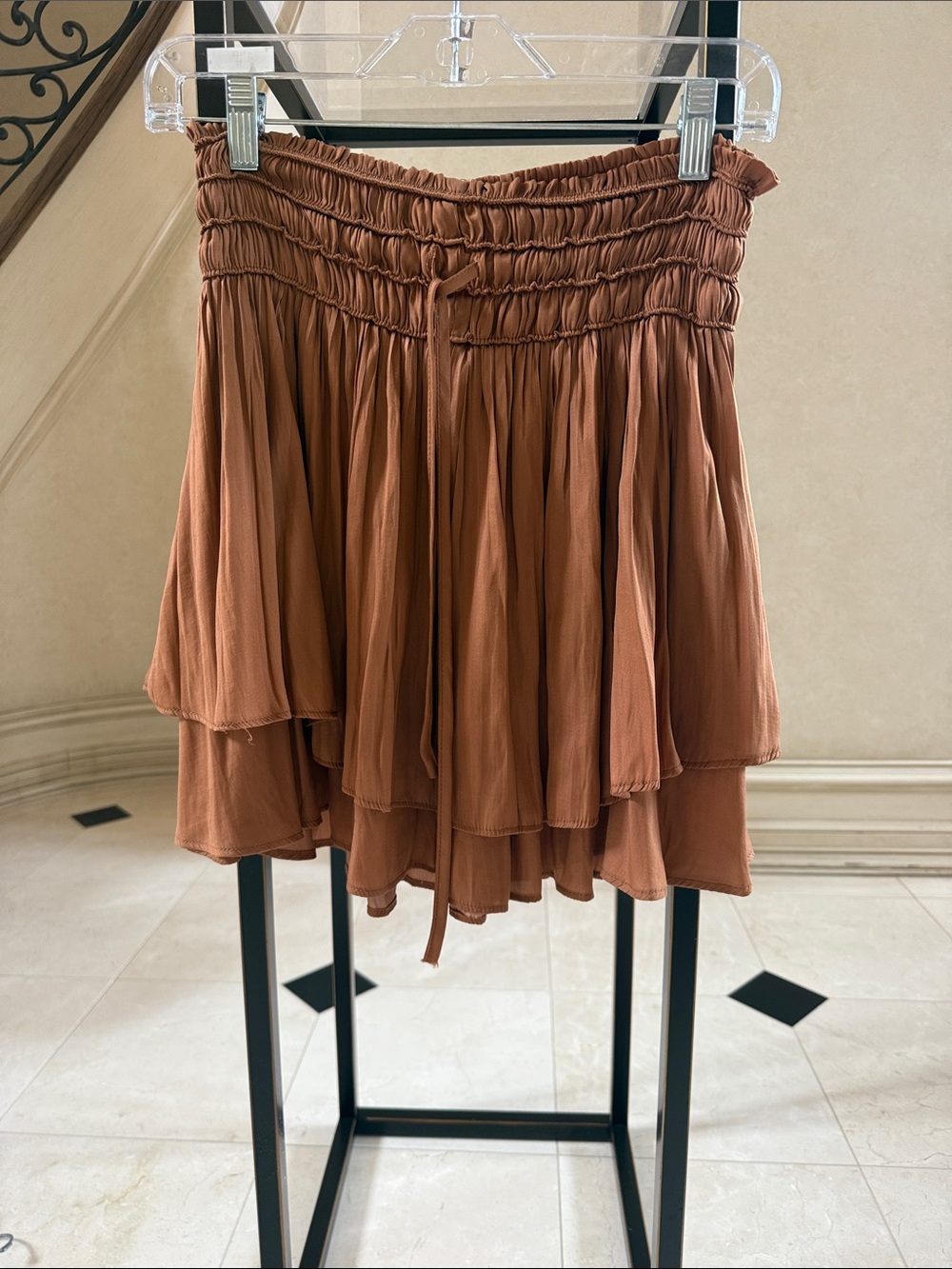 Mustard Seed Rust Brown Tiered Smocked Waist Skirt